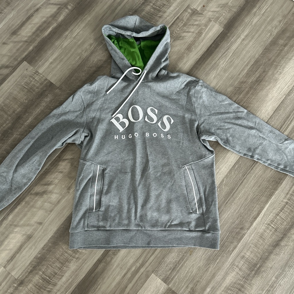HUGO BOSS Gray Hoodie with Green Lining